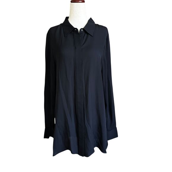 Vince Black Silk Collared Long Sleeve Shirt Women's Top Size 12 | 5-30 - Picture 1 of 6